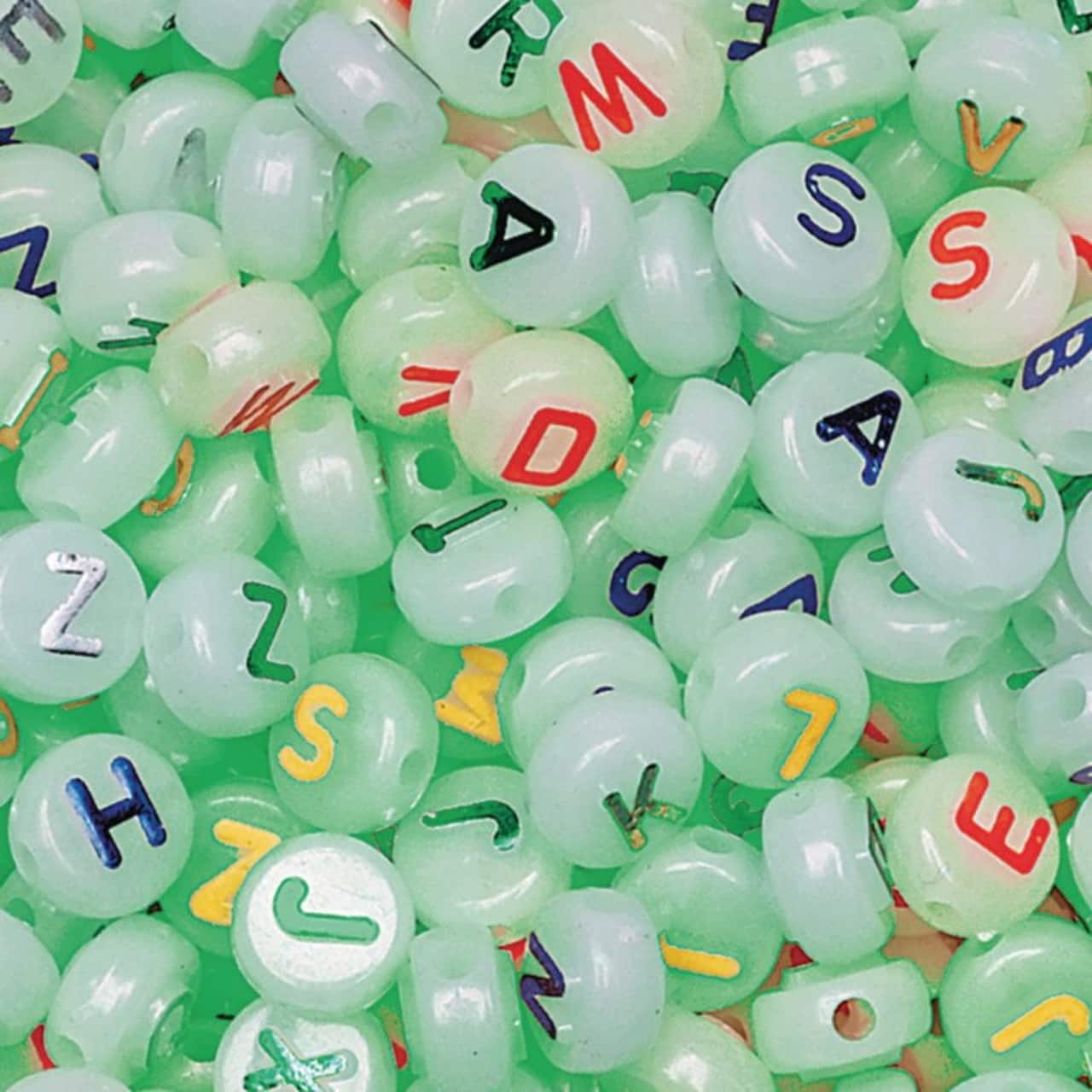 Color Splash!® Glow in the Dark Alphabet Plastic Beads, 10mm